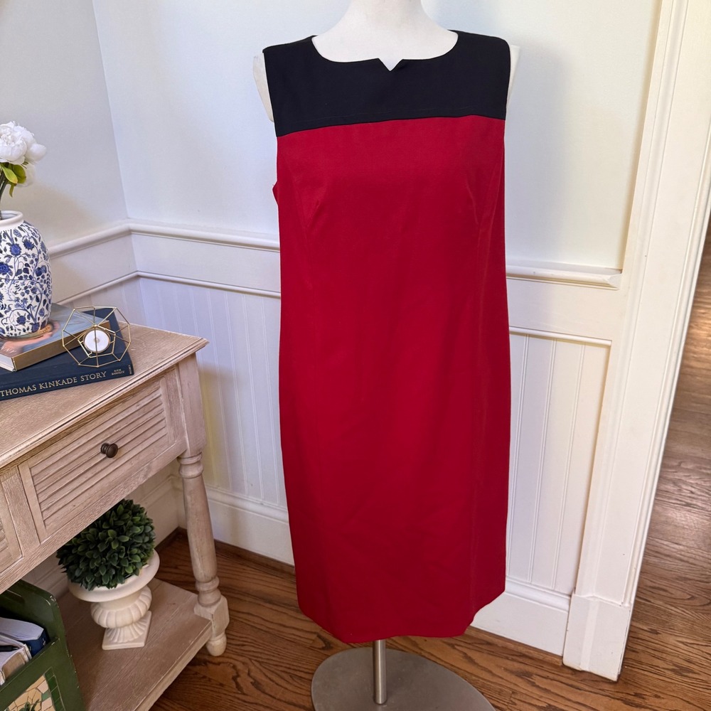 Pendleton Red Black Colorblock Virgin Wool Sheath‎ Dress Sleeveless Size 12 USA